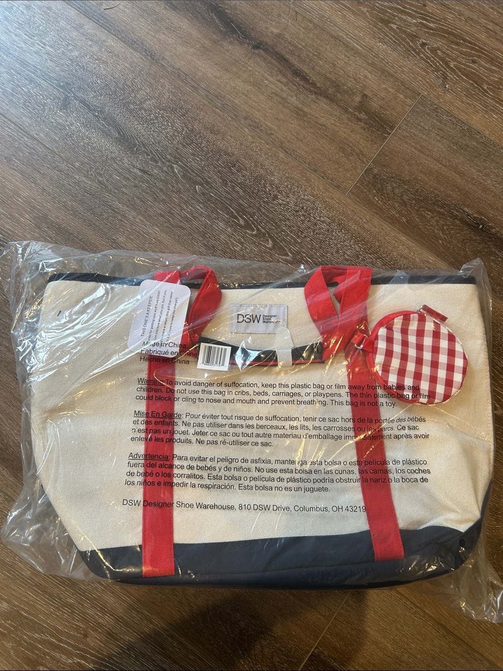 NWT DSW Red & Cream Canvas Tote with Coin Pouch